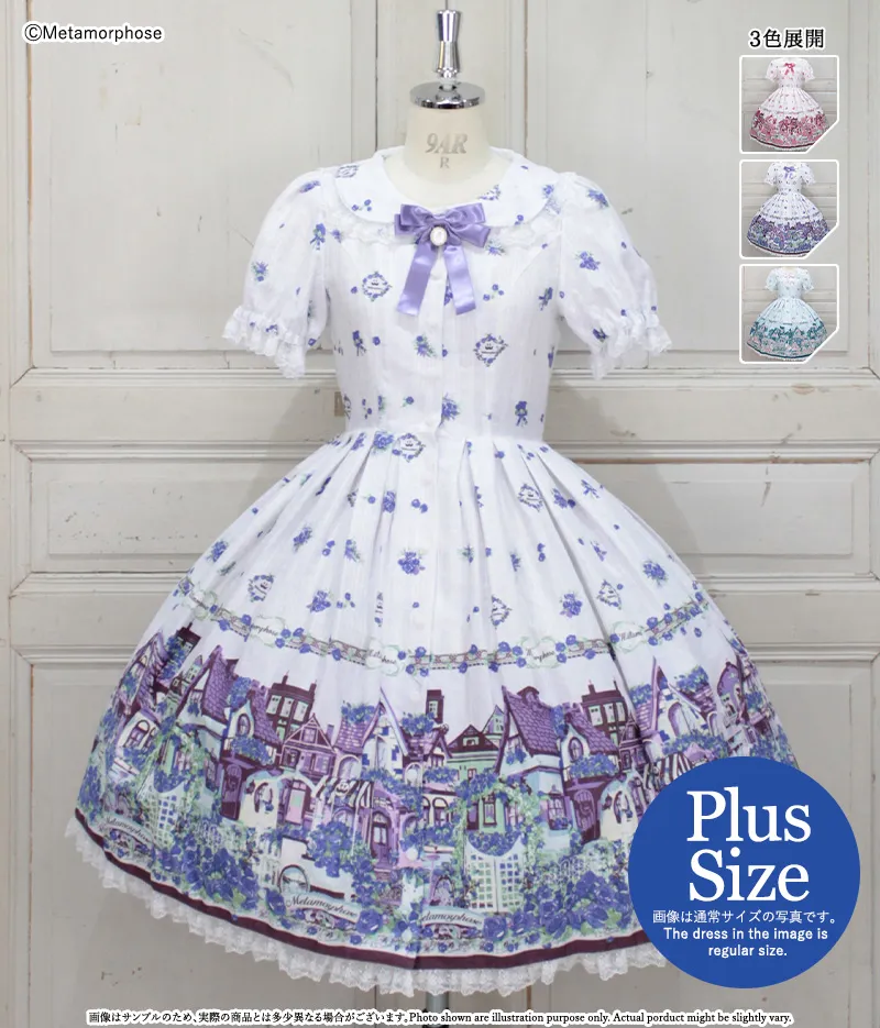 【プラスサイズ】Maison des roses～美しき街並み～半袖ワンピース