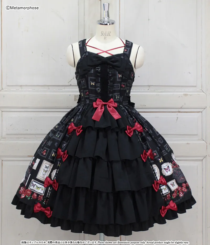 予約】ButterflyMuseum フロントフリルリボンジャンパースカート