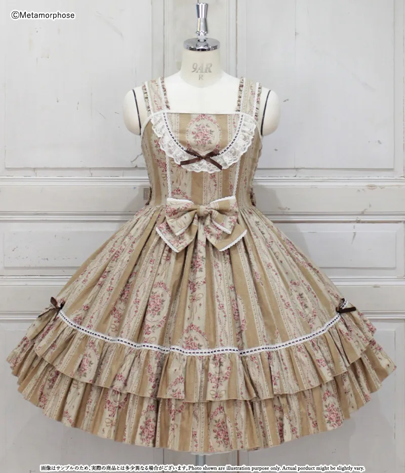 1st Term] [Plus Size] Antique Bouquet Yoke Ribbon JSK