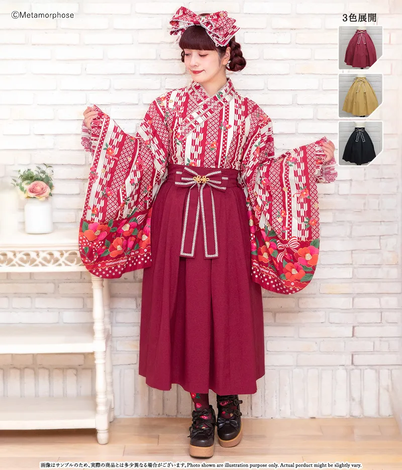 リボンつき袴風タックロングスカート