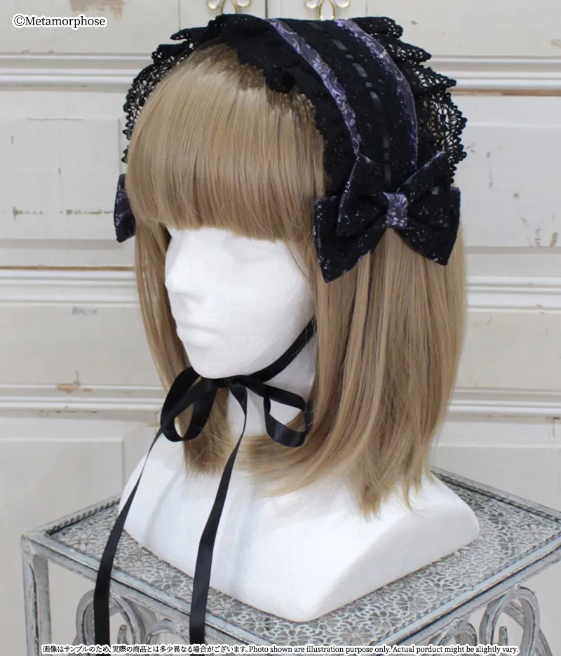 未使用　メタモルフォーゼ　黒薔薇　丸型ヘッドドレス　懐古ロリィタ　ゴスロリ　HD 闇といばらの女王 はしごレースヘッドドレス | metamorphose temps de