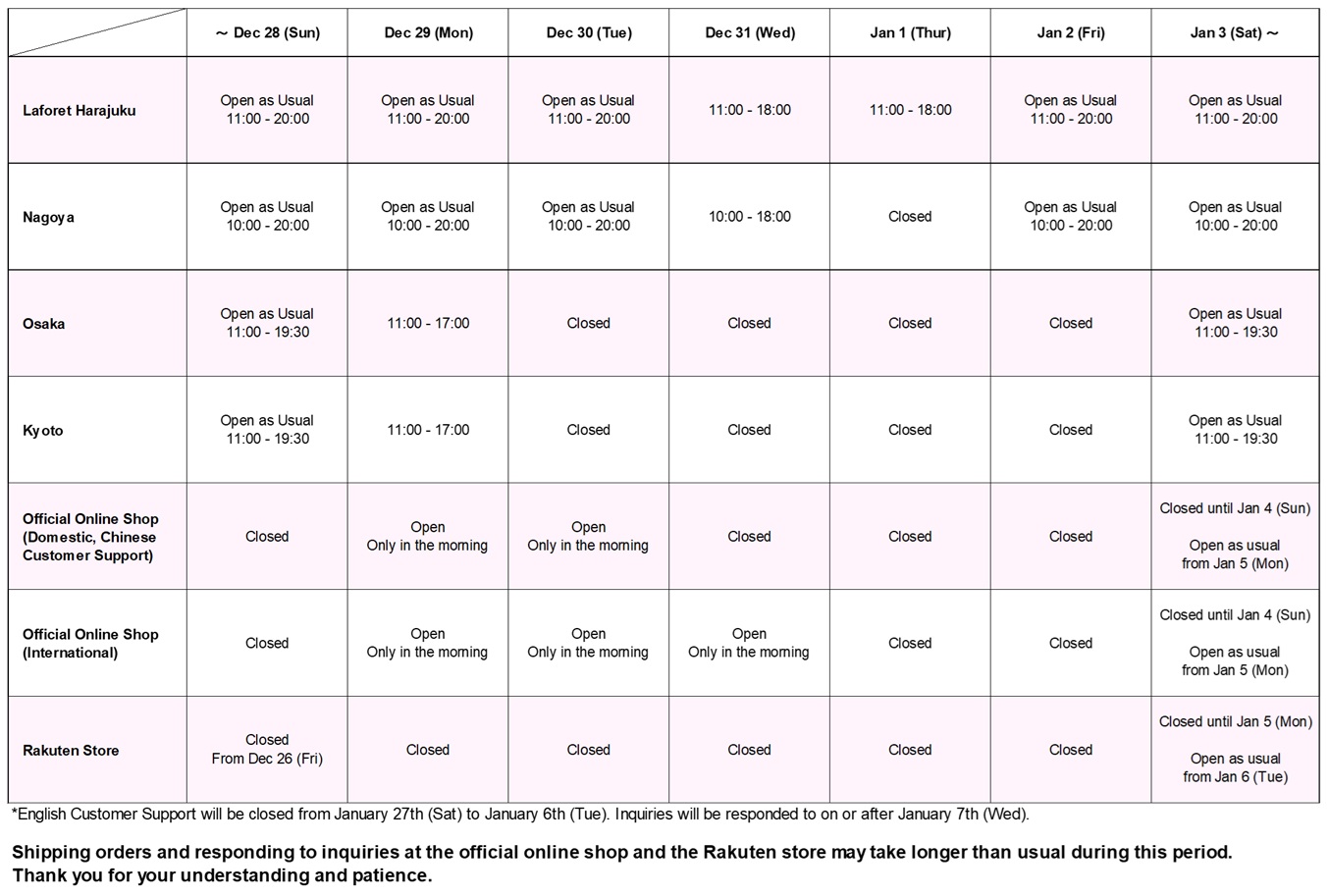 New Year Holiday Closure 2025-2026
