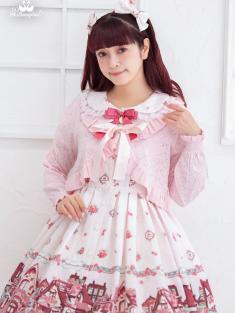 No.1032　ハート透かし編み長袖ボレロ　ピンク(Pink)