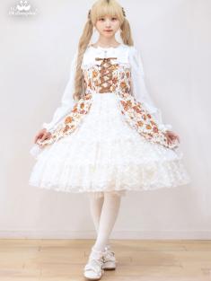 【美品】メタモルフォーゼ ゴブランプリント フリル ドレープ ジャンパースカート 予約】【プラスサイズ】ゴブランブーケ シャーリングティアード