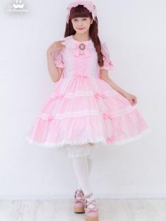 No.966　木漏れ日のトロイメライ ティアードジャンパースカート　ピンク(Pink)