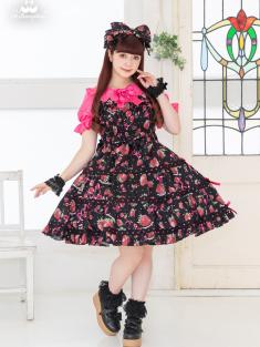 No.939 Lady Fruit シャーリングティアードジャンパースカート / 黒系(Black)