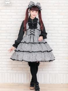 No.1000　	レオパードフリルリボンジャンパースカート　/  グレー系(Gray)