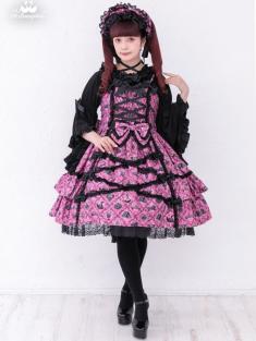 No.1039　闇といばらの女王 クロスレースバッスルジャンパースカート　ピンク系(Pink)