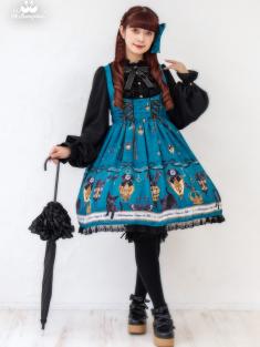 No.964　まいごの子猫と魔法のランタン フロントあきダブルレースアップジャンパースカート　エメラルド(Green)