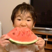 「大きなスイカ」青森りんごの繊維を包み込んだ『めじゃーひやむぎ』大好き、美味しい笑顔大募集！の投稿画像