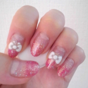 「乙女系リボンのグラデーションネイル」【コンテスト】今流行のジェルネイルデザインはどれ？あなたのネイル画像を大募集！の投稿画像