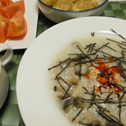 「圧力鍋で鶏ときのこのラー油中華がゆ」【ママの味方プロジェクト】しいたけが大好きになるレシピ大募集！の投稿画像