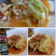 「淡白な鶏胸ロールキャベツに薫り高きバージンオイルを・・・」【優秀賞は油60本進呈！】ちょっとdeちょうどいい70ｇ瓶のある食卓写真を大募集の投稿画像