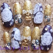 「お着物にもドレスにも似合う華やかネイル」ネイルアートコンテスト第4弾「着物に似合うアート」ラソプロカラージェルプレゼントの投稿画像