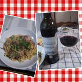 和風パスタにワインも合うね。