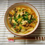 モニター当選♪ホシサンさんからキムチ鍋の素が届きました～ᐠ( ᐢᐢ )ᐟ&hearts;なので今夜は豚キムチうどん！.玉うどん、冷蔵庫の余り野菜（白菜、ほうれん草、もやし、ネギ、きのこ等）、豚肉、キ&hellip;のInstagram画像