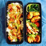 今日のお弁当＊＊・うな次郎丼・鶏から・白身魚揚げの照り焼き・カニカマの磯辺揚げ・ほうれんそうのごま和え＊『ねり弁』のモニターに当選しました！というわけで今日の夫弁当は練&hellip;のInstagram画像
