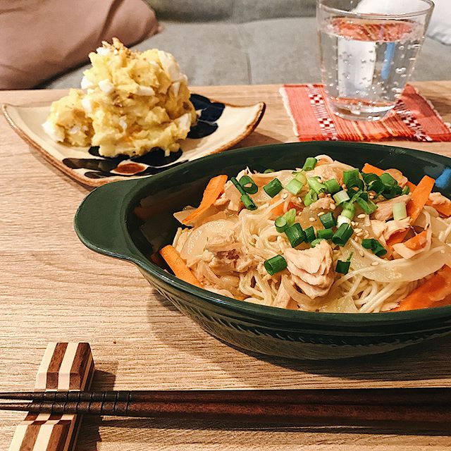 口コミ投稿：.🍽今日のごはん☑︎ツナそうめんチャンプルー☑︎ゆで卵入りポテトサラダ☑︎パクチーハイ…