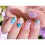 **朝露に濡れた紫陽花ネイル✨*❁使用ポリッシュ❁#itnail :43、44#しずくネイルシール :#押し花あじさい**Dear Laura様(@dearlaur&hellip;のInstagram画像