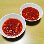 トマトジュースでミネストローネ(2人前).トマトジュース200mlホールトマト缶150g水50mlコンソメ小4大豆水煮80gにんじん2分の1玉ねぎ2分の1ハム4枚&hellip;のInstagram画像