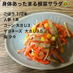 今日は簡単サラダで作り置きしました🥗最近冷え込みがすごくて手足が冷えるので身体を温めてくれる根菜サラダにしました🥕子どもも食べやすいようにごぼうと人参はレンジで4分ほど温めて柔らかくし&hellip;のInstagram画像