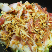 「山芋たっぷりのお好み焼き！かつお大量！！」あなた自慢のお好み焼きを作って投稿！かつお節踊るお好み焼きを作ろう♪の投稿画像