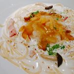 和風スパゲティ五右衛門⸜(* ॑꒳ ॑* )⸝♪クリームパスタ大好き！#よるごはん #パスタ #クリームパスタ #おいしい #五右衛門パスタ #monmarche #tuna #ocean&hellip;のInstagram画像