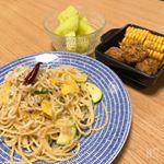 しらすとズッキーニのペペロンチーノ焼きとうもろこしホタテフライメロン#おうちごはん #monmarche #ツナ缶 #令和 #モンマルシェ #monipla #monmarche_&hellip;のInstagram画像