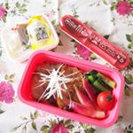 なんだか疲れがたまり、早起き出来ない今日この頃。父作の焼き豚で簡単にどんぶり弁当🍱🍴白ごまを混ぜたご飯にあるもの乗っけただけ😅のっけ弁は高さがあるので、2段目は外付けにしました。凍らせ&hellip;のInstagram画像