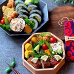 2019.8.5 月曜日〜～〜今日のお弁当～🌿まるでうなぎ蒲焼風白身魚の押し寿司（次男坊には巻き寿司）🌿塩からあげ🌿セロリとクリチ入り玉子焼き🌿鶏ハム入りコールスロー&hellip;のInstagram画像