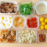 ▲▷▪つくりおき色々▨▼▫・・・☆切り干し大根の煮物☆ポテトサラダ☆五目豆☆フルーツヨーグルト☆蓮根チップ☆ミニトマト☆焼豚☆クレソン☆カリフラワーのポ&hellip;のInstagram画像