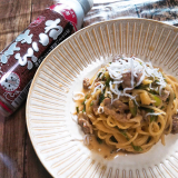 「ねこぶ味噌で、豚肉ねぎのごま味噌パスタ」の画像（3枚目）