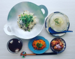 高菜ピラフにレモンジュレスープ🍋✨昨日の残りのにんじんラペと塩麹から揚げ💮ラペにはもちろんピスタチオデュカ💕・清水食品さんのジュレスープ、刻みたまねぎの食感がたまらない😏💡これは常備したい‼️&hellip;のInstagram画像