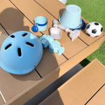 外遊びgoods﻿﻿見事にブルー🥰✨✨﻿﻿ファーストヘルメット☞キャッピープチ﻿砂場セット☞ダイソー﻿サッカーボール☞セリア（ユニバ で無くしてきたかも😳💦）﻿﻿﻿&hellip;のInstagram画像