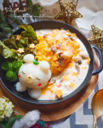 クラムチャウダーオムライス🌼今日の娘とのランチ🎶オムライスにクラムチャウダーをたっぷりと🤗クラムチャウダーはSSK清水食品さまの「シェフズリザーブ レンジでおいしい！クラムチャウダー」&hellip;のInstagram画像