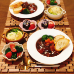 🌸2021.2.12🌸﻿﻿きょうのごはん﻿﻿♡ビーフシチュー﻿♡ポテトサラダ﻿♡トマトとブロッコリーのレモンマリネ﻿♡ブラウニー＆いちご﻿﻿・‥&hellip;━━━☞・‥&hellip;━━&hellip;のInstagram画像