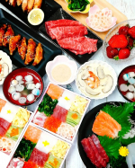 #今夜の晩ごはん ★モザイク寿司★お刺身★和牛しゃぶしゃぶ★手羽中スティック(塩焼き、甘辛だれ)★茶碗蒸し★麩のおすまし★蓮根甘酢漬け★オータムポエムのお浸し★&hellip;のInstagram画像