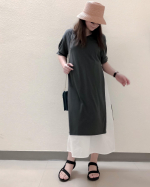#いつコ 👗☞nissen @nissen_ladies_official 　重ね着風異素材ドッキングワンピース　チャコールグレー&times;オフホワイトニッセンの夏にぴったりなワンピー&hellip;のInstagram画像