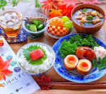 ..晩ご飯♡ᵕ̈*⑅⁡節約！肉巻き卵献立の日(￣&nabla;￣)✨.⋈肉巻き卵🐣&ポテサラ⋈銀河の雫でたらこごはん⋈胡瓜とわかめの酢の物⋈具沢山きのこのお味噌汁⋈フルーツ&hellip;のInstagram画像