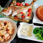 私の誕生日に妻が心得を込めて作ってくれました！家族みんなが大好きな料理ばかりです！子供たちも喜んでぺろりと平らげましたとさ。＃真鯛のアクアパッツア　＃鶏のから揚げ　　＃ブロッコリータル&hellip;のInstagram画像