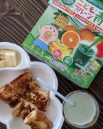 今日も今日とて、青汁ミルク割り◎牛乳大好きでたまに一日一本、飲み切る我が子&hellip;😇こりゃ大家族になったら牛乳買ってられないってのが身にしみてわかります🙂先日いただいた「こどもフルーツ青汁」！&hellip;のInstagram画像