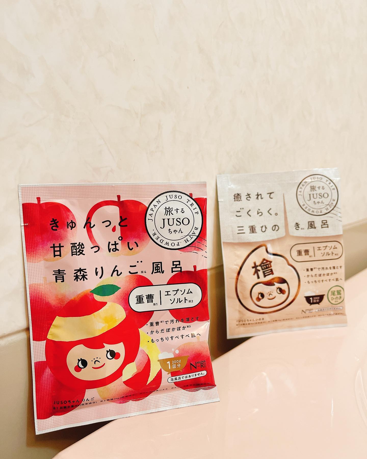 口コミ投稿：お風呂に選べる入浴剤を置いておくと少し幸せ🥰　今回は、りんごと🍎ヒノキ🌲　重曹入り…