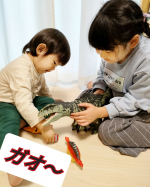 こんばんわ🌛✨ギガノトサウルスがきて1ヶ月詩織さんたいちゃん色々な物語を作って遊んでます😆✨ギガノトサウルスがきてから姉弟で遊ぶ時間が増えた気がします😆💕背中、お腹のボタンを押&hellip;のInstagram画像