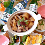 2023/02/12.#献立手羽元と大根の煮物だし巻き卵おかかブロッコリーチーズ蒲鉾みかん日本酒..産直お取り寄せニッポンセレクトでお取り寄せした銀嶺月山 飲み比べセットA&hellip;のInstagram画像