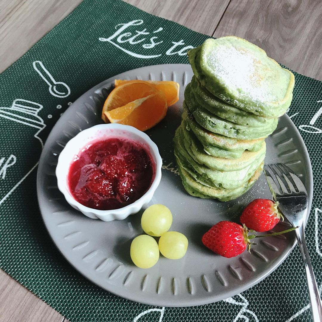 口コミ投稿：昨日のおやつ。いちごジャムとグリーンパンケーキタワー🍓🥞***昨日から3月🌸我が家、長…