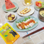 ♡今日のごはんは水菜の豚肉巻き🌿✧デコポン！火の国ポン酢✧のジュレをかけて食べたよ😋デコポンの程よい酸味があり、とっても美味しいポン酢🍊ホント美味しくて、追いジュレしちゃった、、&hellip;のInstagram画像