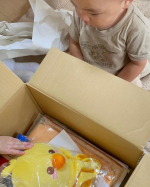 べピパエドュ！悠愛用で１歳5ヶ月教材をやってみた🐣ダンボールの中には📦教材がたくさん！絵本もしっかりしてるし棒に通すやつも木製でしっかりしてた🤔ゆいとは棒に通すやつをお気に入&hellip;のInstagram画像