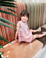 ♡・・・・・・・♡u0040nissen_kids_official の綿100％ワッフルデザインTシャツを着用したよ😊ノースリにワッフル生地が涼しそうなトップス😊スカートにもパンツにも合&hellip;のInstagram画像