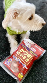&lrm;&acute;&bull;ﻌ&bull;`🐾僕のお気に入り高タンパクで低脂肪なおやつ#かむかむジャーキー 原材料はかつおのみ♡これは主が手でつまんだり千切って与えやすい厚切りでかなり噛みごたえありしっかり噛むことによ&hellip;のInstagram画像