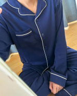 ❐ tutuanna 綿100％ よく伸びるなめらかスムースパジャマ サイズ[M~L ]カラー[ネイビー]⁡着やすくて好きです✨生地も柔らかいし締め付けが無いので寝やすいし動きやすいです🐼子供達&hellip;のInstagram画像
